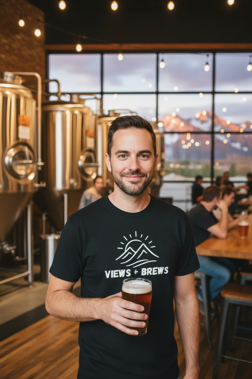 Views + Brews Men's Graphic T-Shirt | Beer & Coffee & Adventure Tee