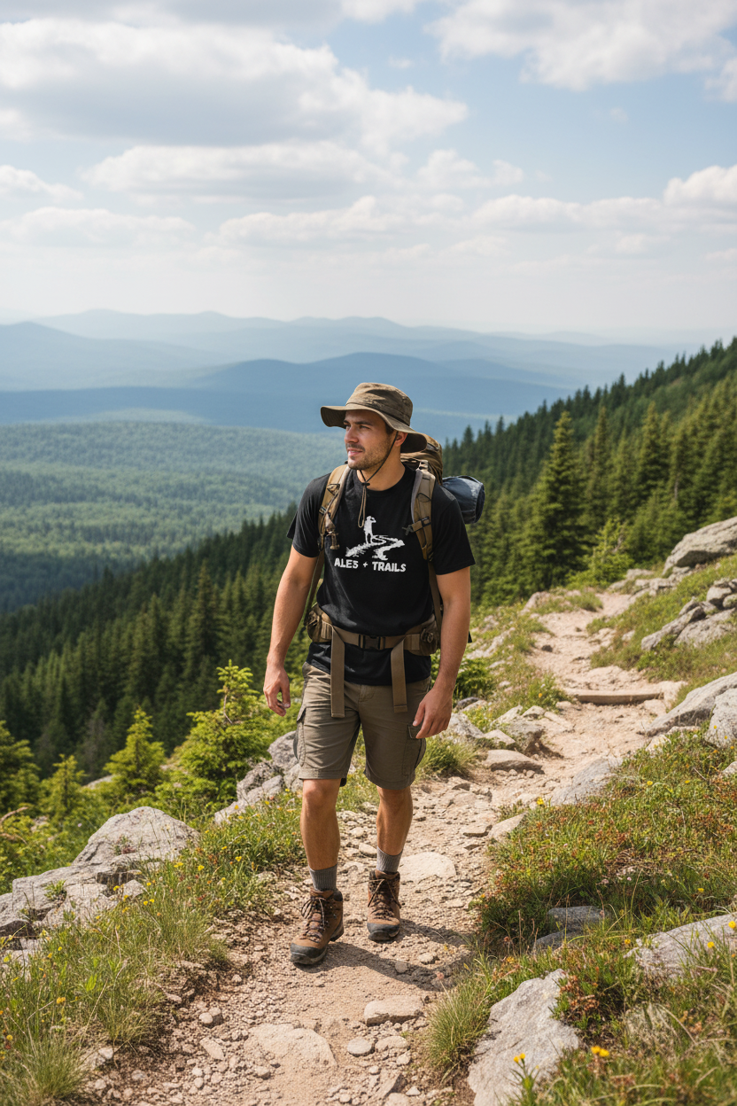Ales & Trails Men's Graphic T-Shirt | Hiking, Beer & Adventure Tee