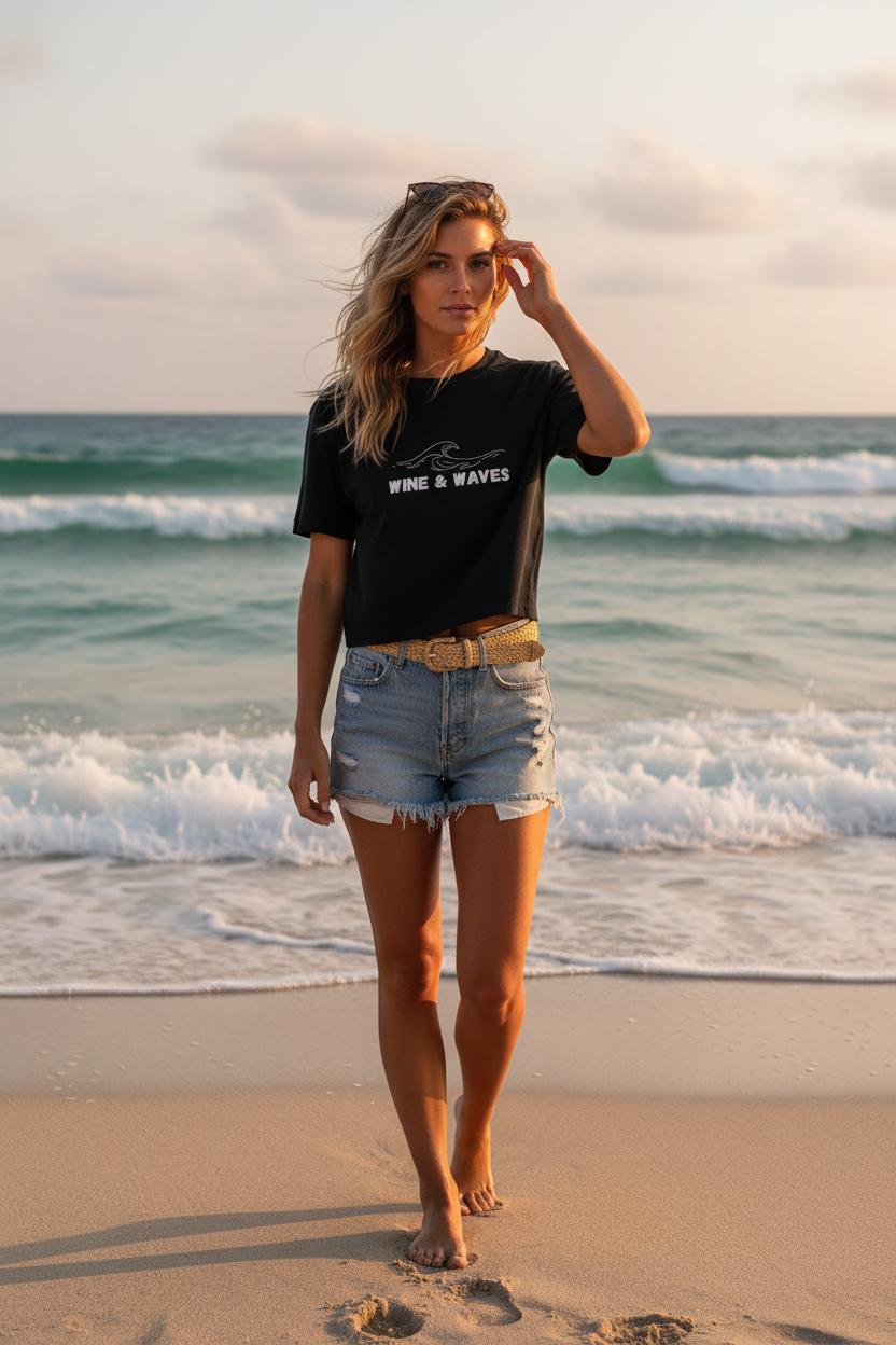 Wine & Waves Women's Beach & Wine Lover Graphic Tee